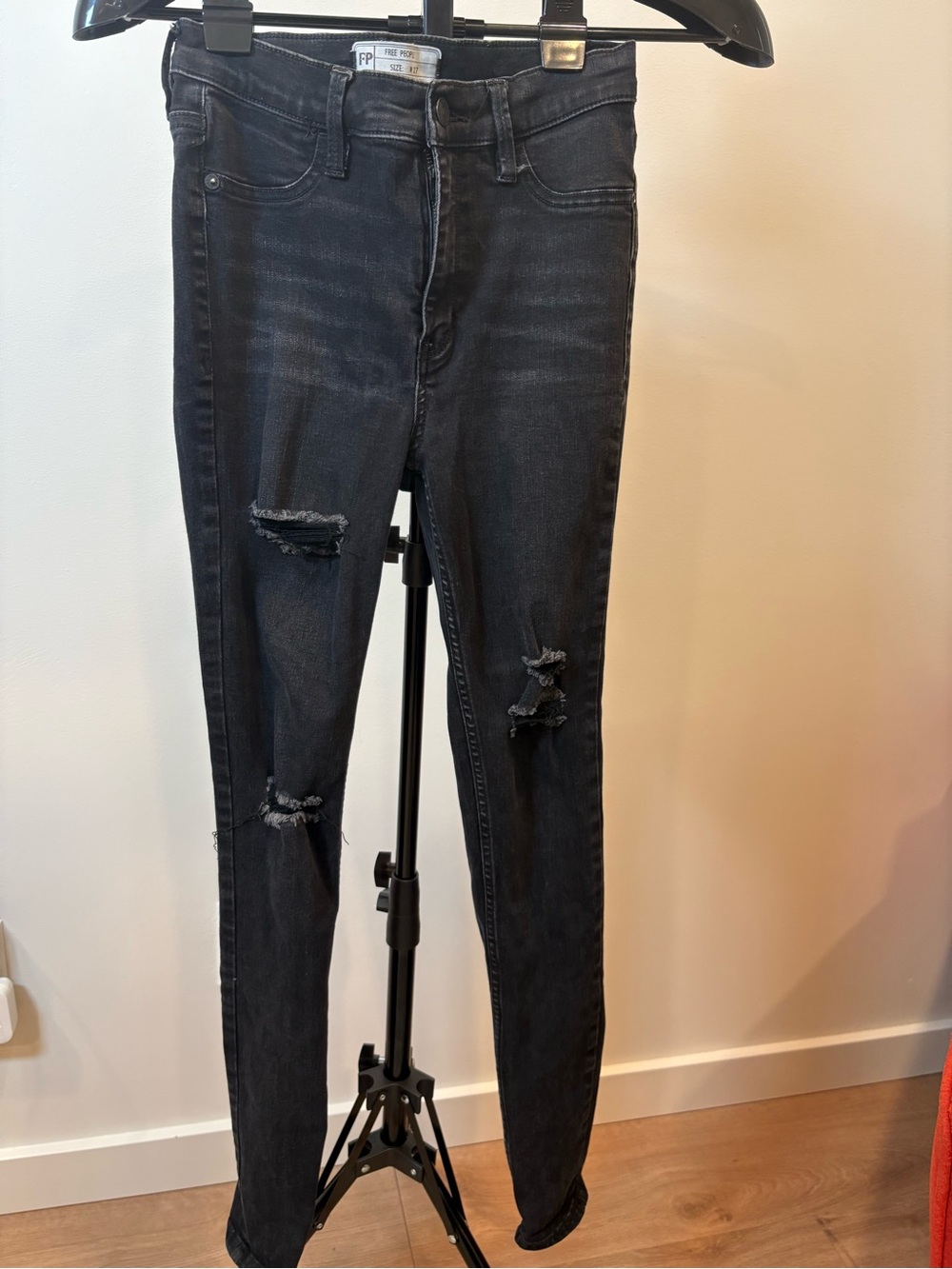 Free People Black Distressed Skinny Jeans
